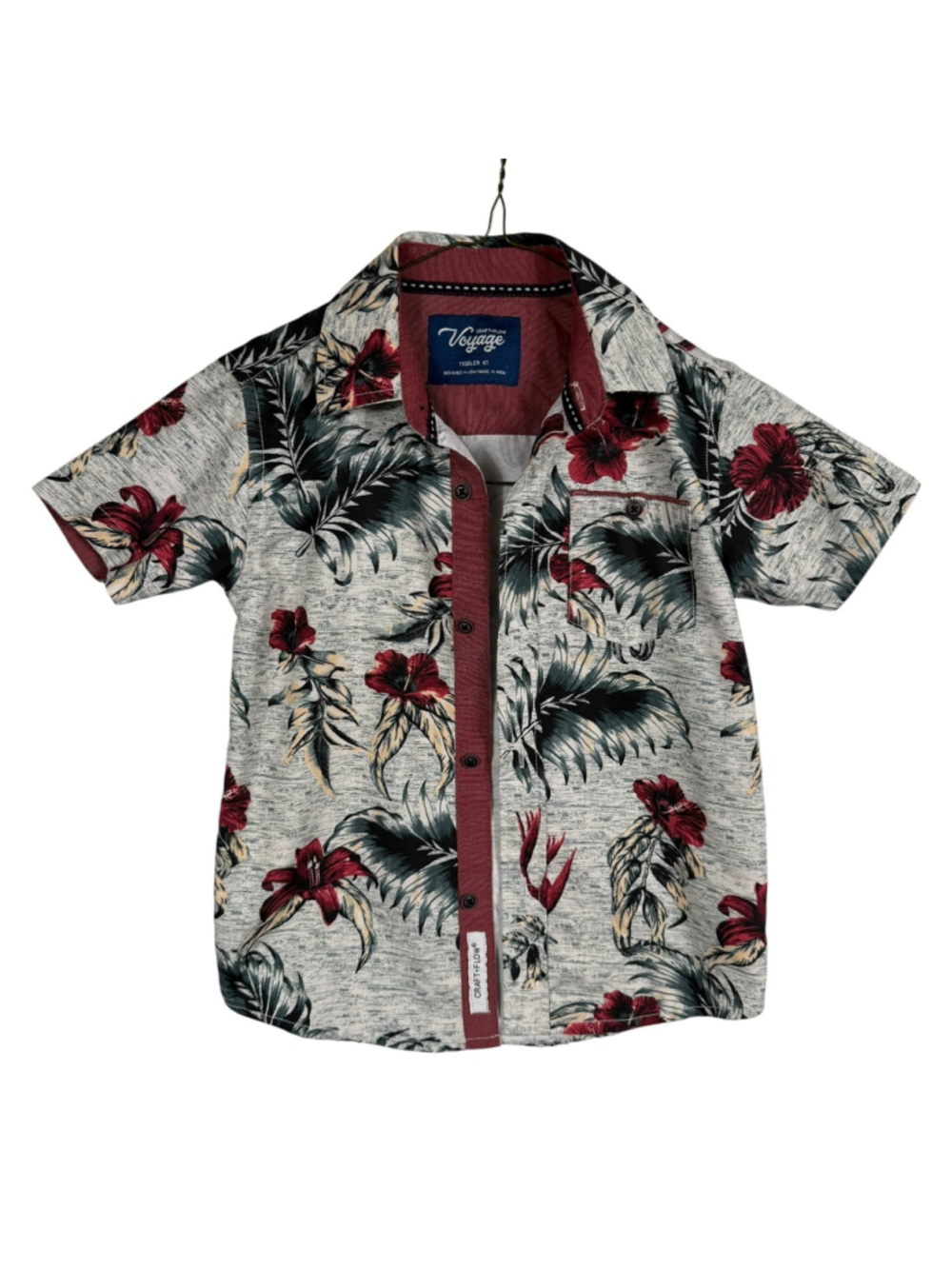 Craft + Flow Voyage Hawaiian Shirt Heather Gray Tropical Aloha Button Up Kids 4T